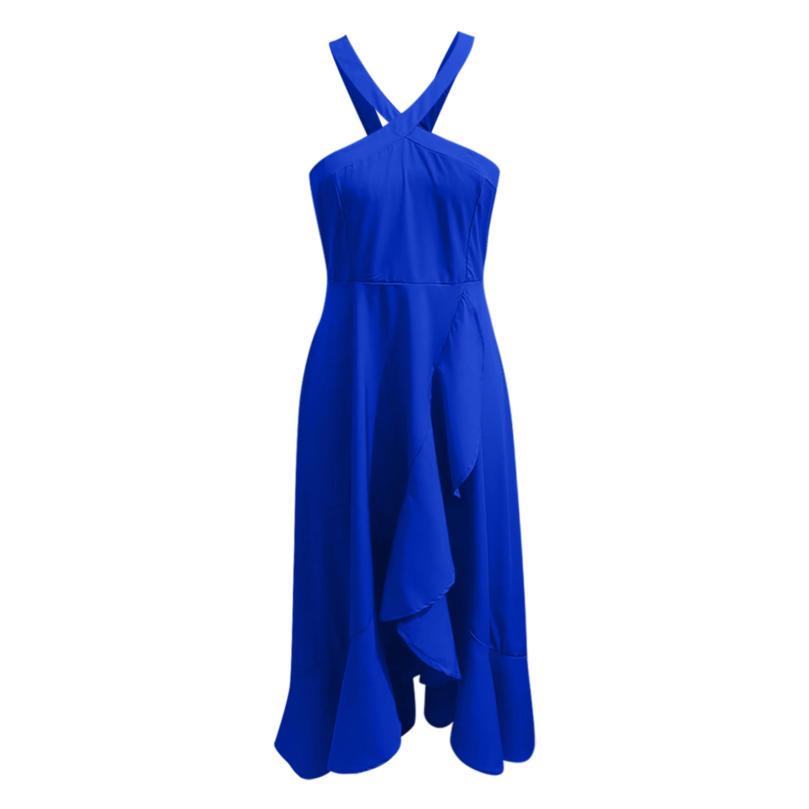 thumbnail image 5 of Vestido de fiesta de verano fluido para mujer con tirantes con volantes: elegante color liso, tejido ligero, cómodo para ocasiones especiales., 5 of 5